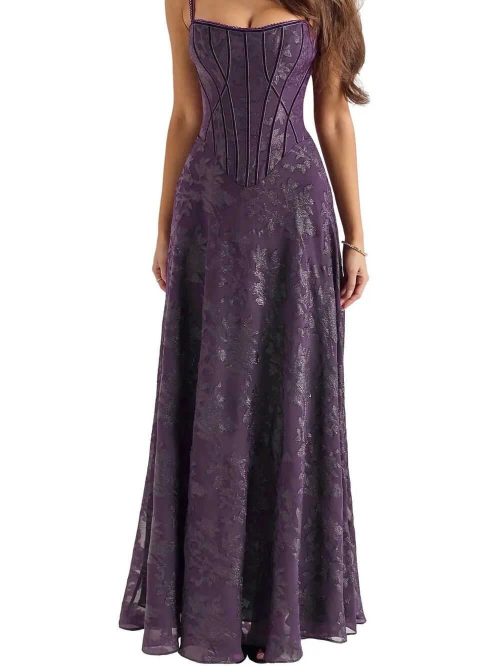 HOUSE OF CB - Esme Fil Coupé Gown - Winter Bloom Violet Purple Size M